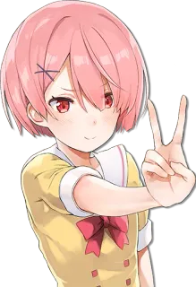 ✌️ anime, ragazza, capelli rosa, occhi rossi, segno di pace telegram sticker