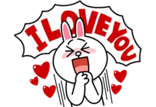 😃 I LOVE YOU любовь, кролик, сердечки, милый, мультфильм whatsapp sticker