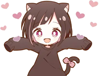 🥰 Katzenmädchen, Anime, Süß, Kawaii, Herz, Cartoon telegram sticker