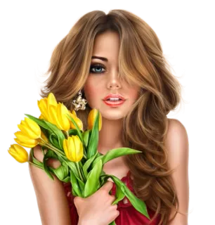 🌼 mujer, flores, tulipanes, belleza, retrato, chica telegram sticker