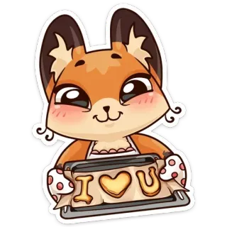 🍪 I <3 U volpe, cuore, amore, biscotti, forno, carino telegram sticker