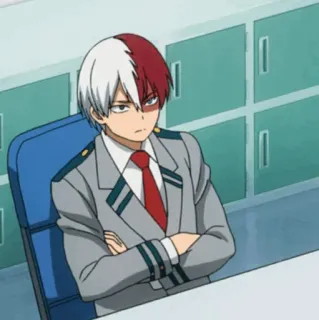 🥢 Shoto Todoroki My Hero Academia Anime, My Hero Academia, Shoto Todoroki, Postać, Czerwony, Biały, Mundur szkolny telegram sticker