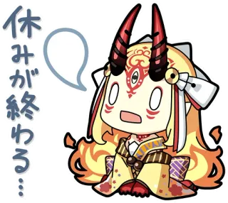 😪 休みが終わる... Anime, Chibi, Iblis, Jepang, Stiker, Gelembung ucapan telegram sticker