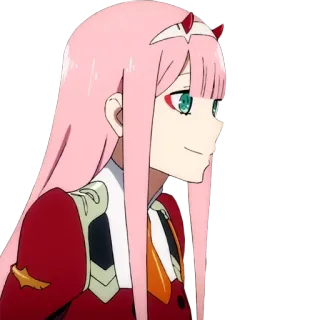 🙂 Zero Two Darling in the Franxx Anime, Zero Two, Darling in the Franxx, pinke Haare, Mädchen, Charakter telegram sticker