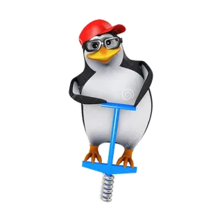 😝 chim cánh cụt, pogo stick, hoạt hình, kính, mũ telegram sticker