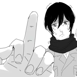 🖕 Mikasa Ackerman Attack on Titan Anime, Dedo do meio, Ofensivo, Desenho animado, Menina, Chorando telegram sticker