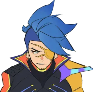 😒 อนิเมะ, ตัวละคร, ผมสีฟ้า, ผ้าปิดตา, การ์ตูน, ภาพวาด telegram sticker