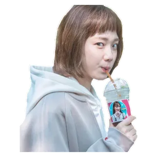 🍹 femme, boire, coréenne, asiatique, portrait, mignon telegram sticker