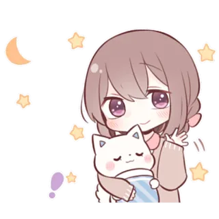 😴 cute, girl, anime, pet, cat, stars, moon, kawaii telegram sticker