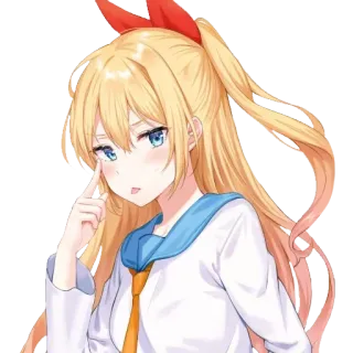 💞 Anime Mädchen, blonde Haare, rote Schleife, Schuluniform, süß, weiblich telegram sticker