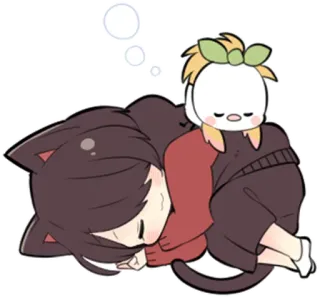 😪 Anime, Durmiendo, Orejas de gato, Kawaii, Lindo, Dibujos animados telegram sticker