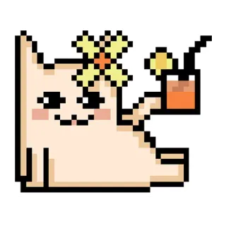 😋 pixel art, cat, flower, cute, kawaii, cartoon, drink whatsapp sticker