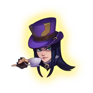 😗 Caitlyn League of Legends gra, lol, filiżanka, filiżanka do herbaty, fioletowy telegram sticker