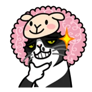 😬 кот, животное, овца, шляпа, милый, наклейка, мультфильм whatsapp sticker