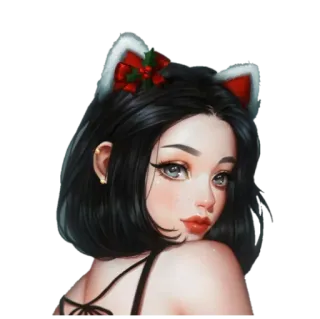 🌚 gadis, telinga kucing, wanita, potret, imut, ilustrasi, anime whatsapp sticker