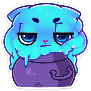 😐 แมว, น่ารัก, สติกเกอร์, การ์ตูน, สีน้ำเงิน, หม้อ telegram sticker