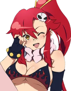 😉 Yoko Littner Tengen Toppa Gurren Lagann anime, red hair, skull, winking, bikini, Yoko Littner telegram sticker
