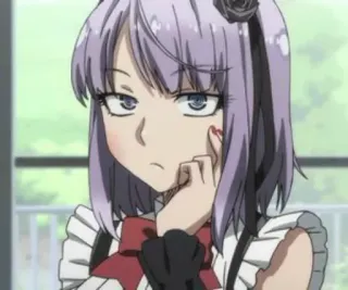 😕 anime, girl, maid, character, cute, lilac hair whatsapp sticker