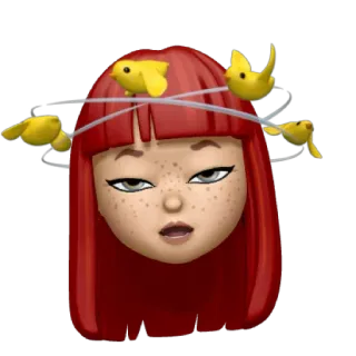 🤕 memoji, uccelli, capelli rossi, cartoni animati, adesivo, emoji telegram sticker