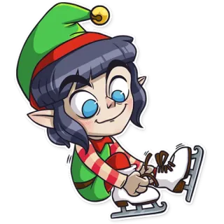 ⛸ elfo, natal, patinação, desenho animado, fofo, patinação no gelo, inverno telegram sticker