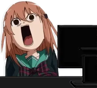 🤯 anime, krzyczący, zszokowany, komputer, reakcja, kreskówka, dziewczyna telegram sticker