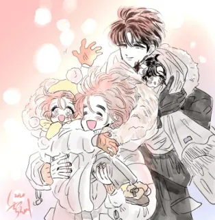 ❤️ 가족, 겨울, 눈, 아이, 그림, 귀여운 telegram sticker