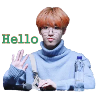 👋 Hello hola, saludo, persona, gafas, saludando, coreano, hombre, botella whatsapp sticker