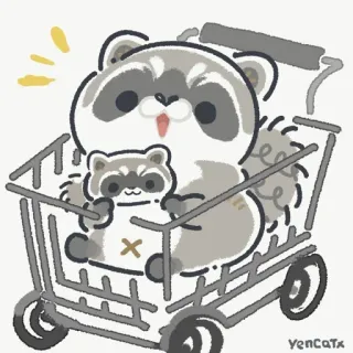 🛒 raccoon, shopping cart, cute, animal, illustration telegram sticker