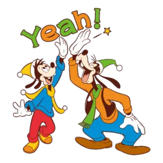 🎅 Goofy Yeah! albern, ja, disney, cartoon, feier, glücklich, high five telegram sticker