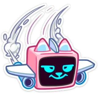 ✈️ cat, robot, cartoon, pink, tv telegram sticker