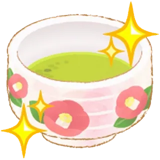😊 té, matcha, japonés, bebida, tazón, flor, brillo whatsapp sticker
