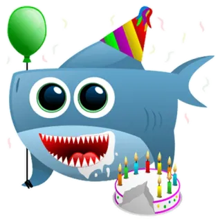 🎂 鲨鱼, 生日, 蛋糕, 气球, 庆祝, 派对, 卡通, 动物 telegram sticker