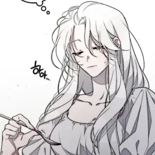 🕊 아악... Аниме девушка, Женщина, Ложка, Еда, Белые волосы, Грустно, Корейский telegram sticker