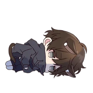 😔 Аниме, Чиби, Кошачьи уши, Лежа telegram sticker