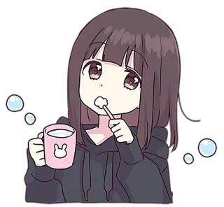 😬 anime, girl, brushing teeth, cute, kawaii, hygiene, toothbrush telegram sticker