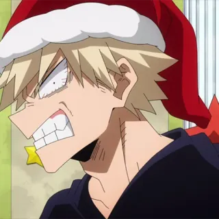 💥 Bakugo My Hero Academia anime, karakter, natal, my hero academia, bakugo, topi santa, marah whatsapp sticker