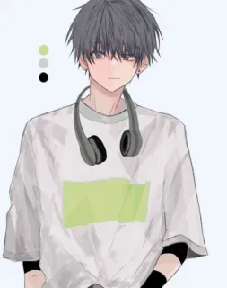 🎧 Anime, Anak laki-laki, Headphone, Kasual, Kaos telegram sticker