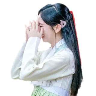 🤣 donna, asiatica, abito tradizionale, sorridente, fiore, carina whatsapp sticker