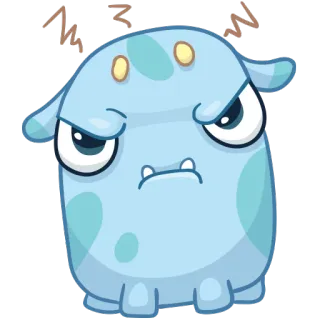 👿 en colère, monstre, dessin animé, bleu, personnage, mignon, grincheux whatsapp sticker