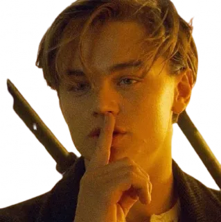 🤫 leonardo dicaprio, shhh, silencio, dedo en los labios, actor, retrato telegram sticker