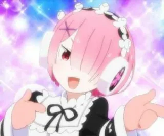 🍓 Ram Re:Zero Anime, Maid, Ram, Re:Zero, capelli rosa, personaggio, fanart telegram sticker