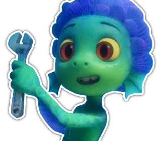🔧 Luca Cartoon, animiert, Schraubenschlüssel, Seeungeheuer, blaue Haare telegram sticker