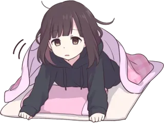 😪 аниме девушка, каваий, одеяло, сонная, милая, лежащая telegram sticker