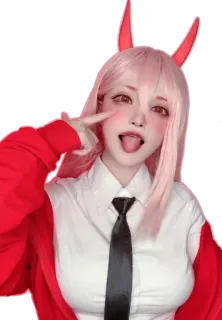 😍 Power Chainsaw Man อนิเมะ, ผู้หญิง, คอสเพลย์, เขา, ลิ้น, น่ารัก, มังงะ telegram sticker