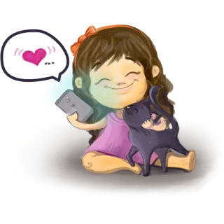 ❤ fille, chat, cœur, mignon, dessin animé, amour, art numérique whatsapp sticker