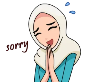 🙏 Sorry scusa, mi dispiace, donna, musulmana, hijab, perdono, cartone animato whatsapp sticker