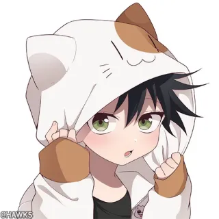 🖤 anime, felpa gatto, carino, ragazzo, cartone animato whatsapp sticker
