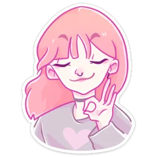 👌 dessin animé, cheveux roses, fille, signe OK, mignon, animé, manga whatsapp sticker