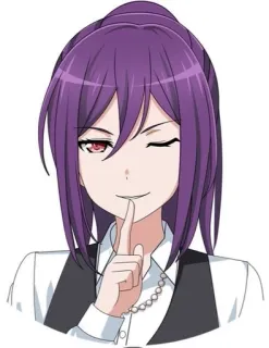 🤫 anime, garota, cabelo roxo, piscadela, dedo nos lábios, psiu telegram sticker