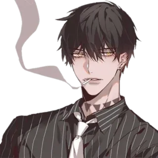 🚸 อนิเมะ, สูบบุหรี่, บุหรี่, ผู้ชาย, ผมสีดำ telegram sticker